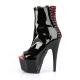 Bottine peep toe noire vernie sexy avec laçage corset noir sur dos rouge verni à talon aiguille 18 cm