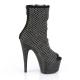 Bottine peep toe noire incrustée de strass argentés à plateforme noire pailletée et talon 18 cm