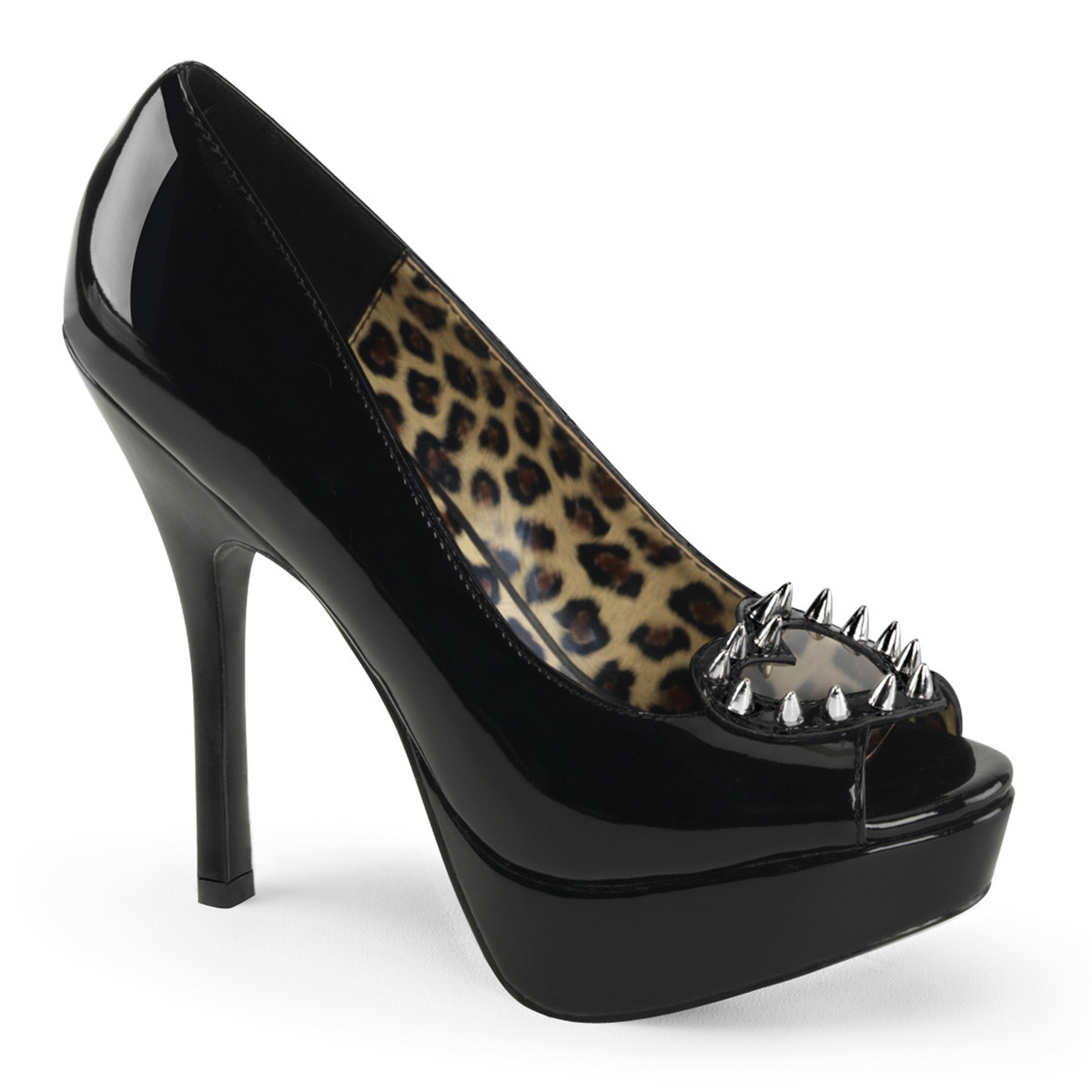 Chaussure plateforme gothique bout ouvert noire vernis a haut talon et clous DemoniaCult femme