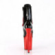 Bottine fetish noire vernie avec talon aiguille 20 cm et plateforme rouge chromée Pleaser