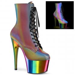 Chaussure pole dance holographique irisée multicolore vernie avec plateforme arc-en-ciel métallisée