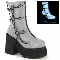 Bottines Gothiques Plateformes ASSAULT-66 couleur Gris Réfléchissant Demonia