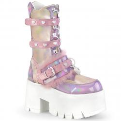 Bottes Gothiques Plateformes ASHES-120 Demonia Cult Holographique Rose et Lavande