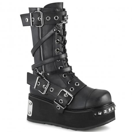 Bottes compensées Gothiques Mi-Mollet noire sangles multiples Demonia Cult