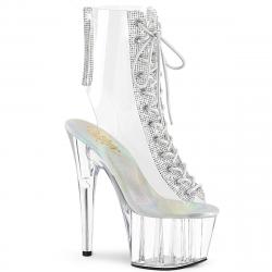 Chaussure pole dance peep toe transparente cristal avec bande strass à talon aiguille