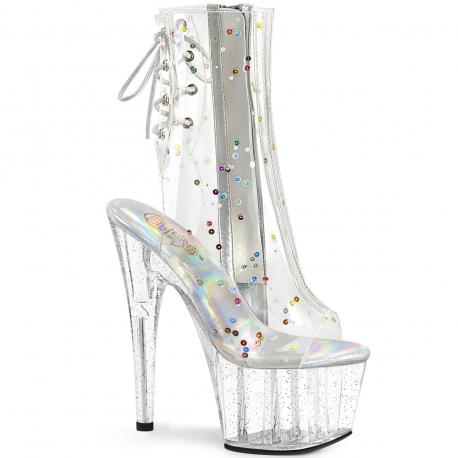 Chaussure pole dance ouverte transparente avec petites pastilles multicolores à talon haut