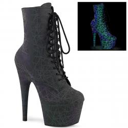 Chaussure pole dance noire avec motifs vert et violet fluorescent mate avec plateforme noire avec imprimé géométrique