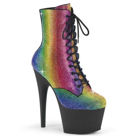 Chaussure pole dance multicolore arc-en-ciel Incrustée de strass avec plateforme noire mate