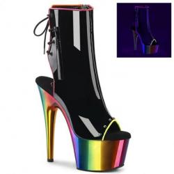 Chaussure pole dance ouverte noire vernie avec plateforme arc-en-ciel