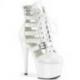 Sandale gladiateur plateforme blanche vernie à talon aiguille 18 cm Pleaser