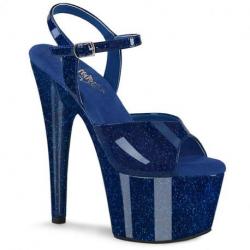 Sandale plateforme bleue nuit à paillettes talon 18 cm plateforme 7 cm