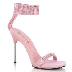 Sandales bijoux strass rose à talons stiletto chromé pour soirée
